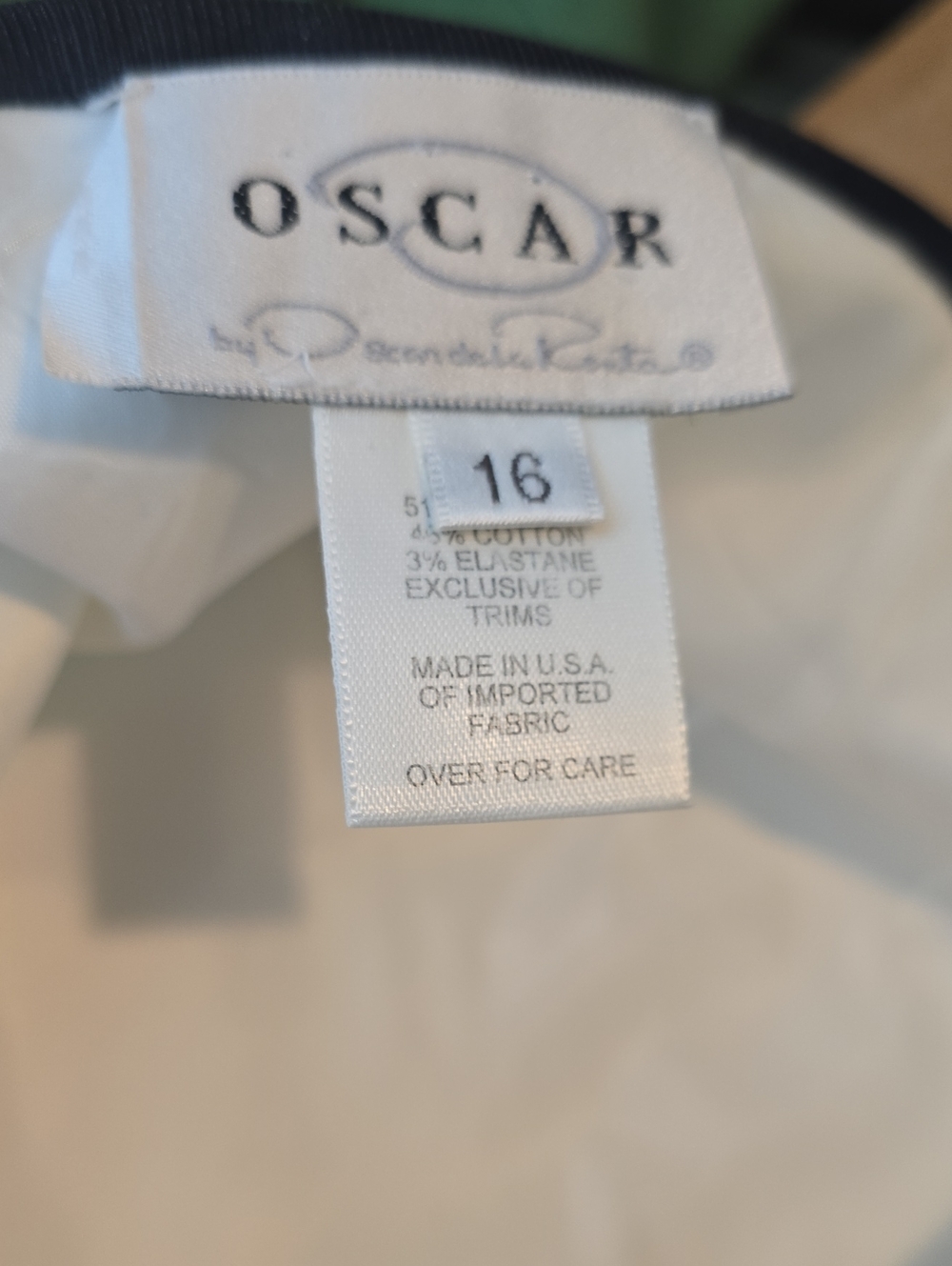 Oscar by Oscar de la Renta White Shirt (Size 16) Lined Skirt Slit Blue Piping
